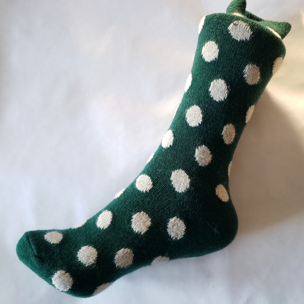 Garnet Hill Dot Socks Cashmere Blend Women's Green White 9-11 Slightly Imperfect